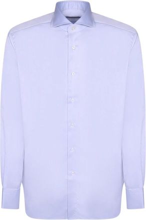 Dell'Oglio Cotton Twill Shirt - Heren - Zakelijke Overhemden - Blauw - S - Katoen - Overhemden