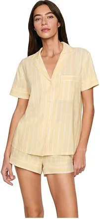 Eberjey Nautico Shortie Pj Set Womens Pajama Sets Classic Stripe Sunbeam/Ivory : MD, Cotton/Viscose