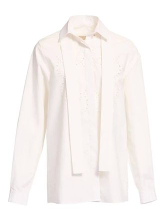 Elie Saab monogram-embroidered shirt - women - Polyester/Organic Cotton - 40 - Neutrals