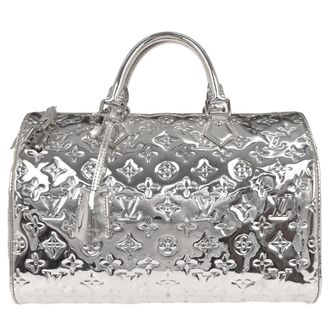 Louis Vuitton Speedy Handbag Monogram Miroir Pvc Silver Patent_Leather Handbag (Pre-Owned)