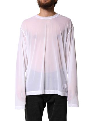 Dolce & Gabbana Mens White Nylon Long Sleeves Crewneck T-Shirt