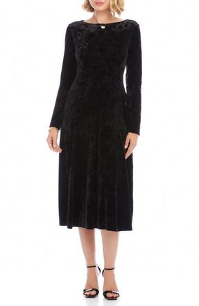 Karen Kane Kate Long Sleeve Crushed Velvet Midi Dress in Black at Nordstrom, Size X-Large