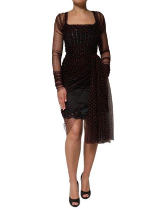 Dolce & Gabbana Womens Black Lace Trim Long Sleeve Sheath Mini Dress Silk