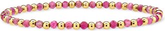 Ross-Simons 5.50- Pink Tourmaline and 10kt Yellow Gold Bead Stretch Bracelet