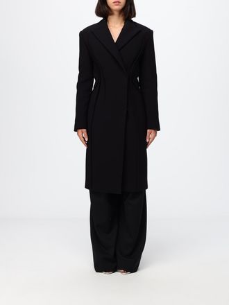 Elisabetta Franchi Double-Breasted Long Coat in a Slim Fit with Concealed Closure