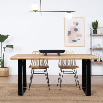 Wabi Home Mesa de comedor de madera maciza y hierro negro 160cm