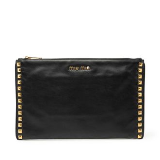 Miu Miu Pre-owned Womens Studded Leather Zip Clutch - Black - One Size