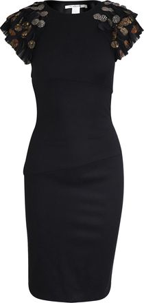 Diane Von Fürstenberg Diane Von Furstenberg Embellished Midi Dress in Black Wool