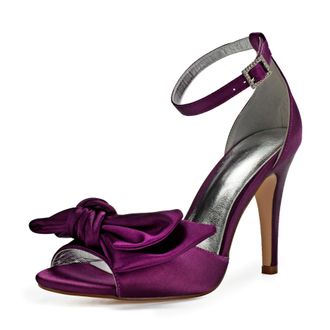 Generic Bridal Shoes Womens Bow Tie High Heels Peep Toe Sandals Sexy Stiletto Wedding Shoes Satin Prom Party Dress Pumps 10.5Cm,Purple,3 UK