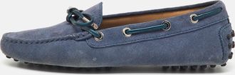 Tod's Tods Blue Suede Gommino Bow Slip On Loafers