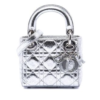 Dior Pre-owned Dior Micro Metallic Crinkled Calfskin Cannage Lady Dior Ladies 12CSUWC10IGV6W50