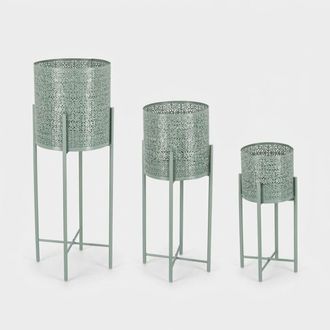 BIZZOTTO Set De 3 Portamacetas Altos De Acero Kalidas Yes - Verde Oscuro