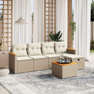 vidaXL Vidaxl - Juego De Sof&aacute;s Jard&iacute;n Con Cojines 6 Pzas Rat&aacute;n Sint&eacute;tico Beige