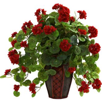 Nearly Natural Geranium with Decorative Planter in Green/red at Nordstrom