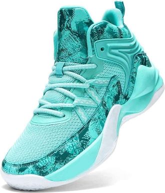Generic Mens Basketball Shoes High Top Fly Woven Breathable Durable Sports Training Boots Walking Shoes(Green,5.5 UK)