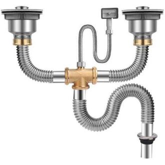 OEM Conjunto Completo De Desag&uuml;e Para Fregadero Doble De Acero Inoxidable, Tubo De Conexi&oacute;n, Di&aacute;metro Del Tubo De Desag&uuml;e 80 Mm