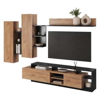 Dmora Parete Attrezzata Kamotiba, Mueble De Sala Modular, 12 Estantes, 20 Compartimentos, Roble Marr&oacute;n