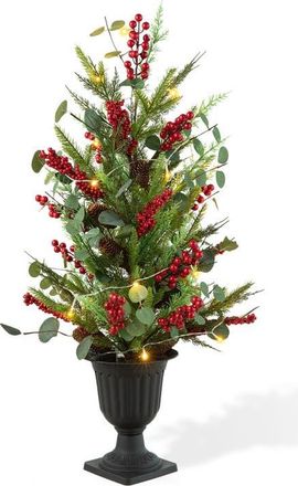 Glitzhome 3FT Christmas Lighted Pine Needle Urn Porch Tree with Timer in Green at Nordstrom