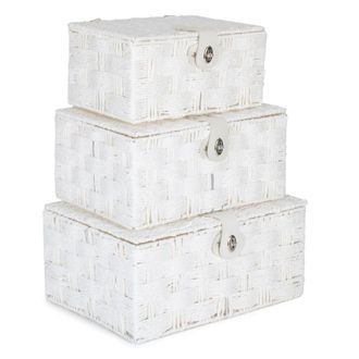 Red Hamper Set of 3 Twisted White Paper Rope Storage Basket in Off-White