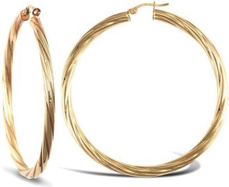 Jewelco London 9ct Gold Twisted 4mm Hoop Earrings 57mm - JER206