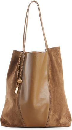 Chlo&eacute; Medium Spin Leather & Suede Tote in Dark Khaki at Nordstrom