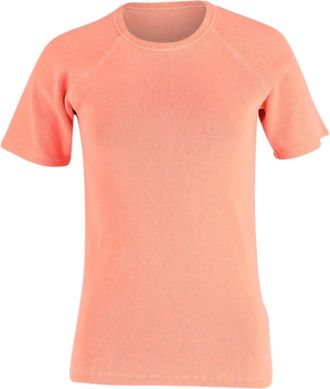 Victoria Beckham Ribbed Knit T-shirt in Coral Orange Cotton