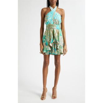 Ramy Brook Ombr&eacute; Reuben Metallic Halter Neck Dress in Bright Lime Ombre at Nordstrom, Size 00