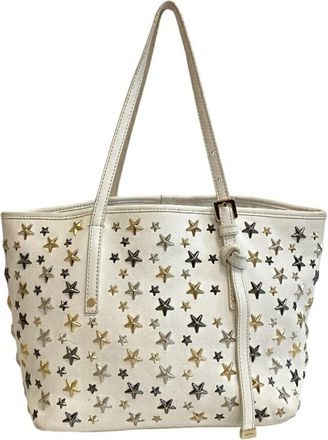 Jimmy Choo London White Leather Shoulder Bag Tote Bag (Pre-Owned)