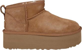 UGG Winter Boots, female, Brown, 8 UK, Platform Booties with Suede Leather Upper and Round Toe