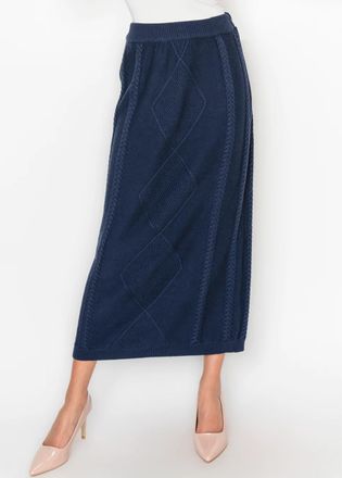 YAL New York Navy Skirt with Diamond Cable Panel