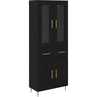 vidaXL Highboard with Drawer 2 pcs Black Oak Engineered Wood vidaXL