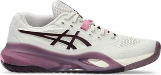 Asics Womens Clay Court Tennis Shoes Gel Resolution X In Soft Oat/ Dark Aubergine