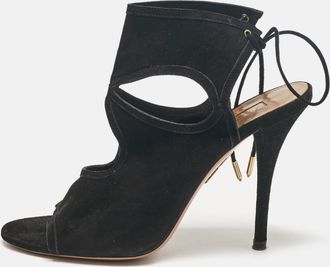 Aquazzura Black Cutout Suede Sexy Thing Peep Toe Sandals