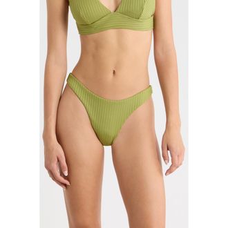 Rip Curl Premium Surf High Leg Rib Bikini Bottoms in Green Olive at Nordstrom, Size Xx-Small