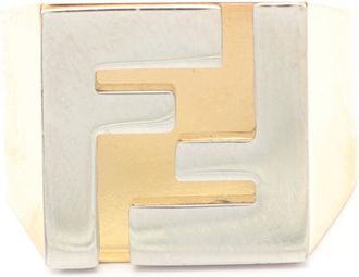 Fendi Gold Silver Gold Plating Band Ring (Pre-Owned)