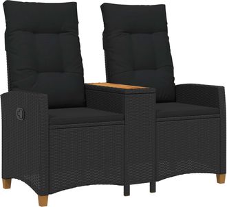 vidaXL Banco Reclinable Con Mesa 2 -seater 126 X 65 X 112 Cm Negro Vidaxl