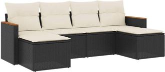 vidaXL Vidaxl - Set De Sof&aacute;s De Jard&iacute;n 6 Piezas Y Cojines Rat&aacute;n Sint&eacute;tico Negro