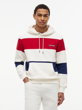 Tommy Hilfiger Mens Tricolor Stripe Brushed-Back Hoodie - White - XXXL