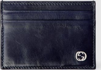 Gucci Card Case With Interlocking G, Blue, Leather