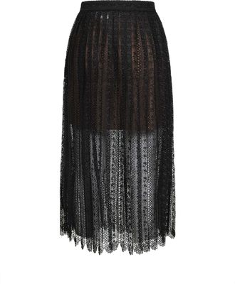 Self Portrait Womens Black Organza Lace Midi Skirt Polyester