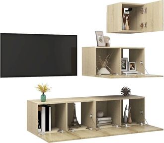 Berkfield Home Modern 4 Piece TV Cabinet Set Sonoma Oak Engineered Wood in Light Tan