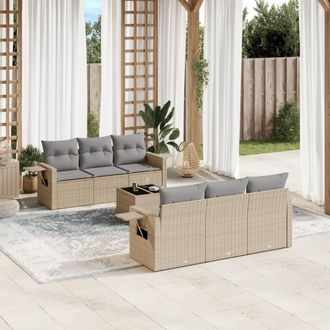 vidaXL Vidaxl - Set Sof&aacute;s De Jard&iacute;n 7 Piezas Y Cojines Rat&aacute;n Sint&eacute;tico Beige
