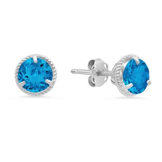 MAX + STONE 14k White Gold Roped Halo Gemstone Round Stud Earrings for Women 6MM