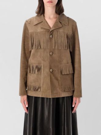 Ralph Lauren lambskin fringe single breasted coat