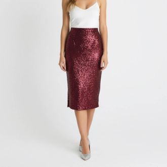 Vince Camuto Sequin Midi Pencil Skirt In Red