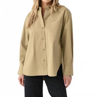 Vince Oversized Shirt With Faux Leather In Cobblestone