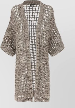 PESERICO sequined mesh cardigan open front design