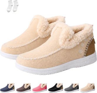 Generic Womens Orthopedic Fleece Slip-On Boots, Winter Fur Lined Slip on Ankle Boots Anti-Slip Loafers (Beige, M, Adult, Women, 7.5, Numeric, UK Footwear Size