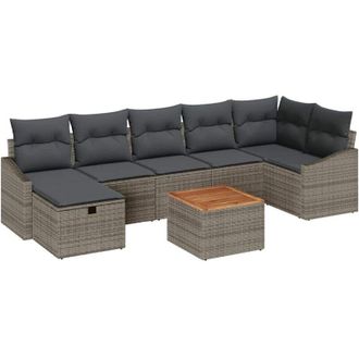 vidaXL Conjunto De Sof&aacute; De Jard&iacute;n 8 Pcs Gris Polirat&aacute;n