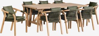 Sklum Set De Mesa Rectangular 200x100 Cm Y 8 Sillas De Comedor En Madera De Acacia Dubai Sklum